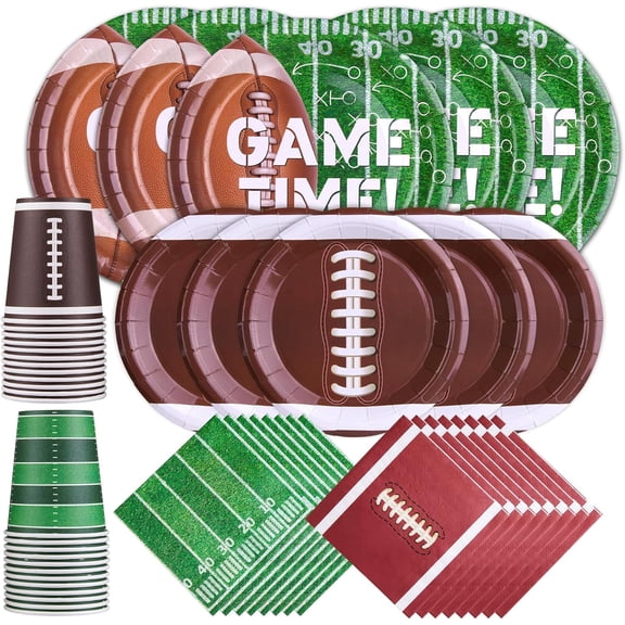96-Piece Football Party Tableware Set - Serves 24 Guests, Includes Dinner Plates, Dessert Plates, Napkins & Cups - Disposable Game Day, Tailgate, Birthday Party Decorations
