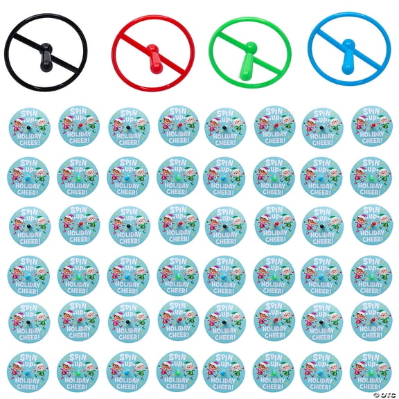 96 Pieces 1 1/2" Bulk Circle Spin Tops with Christmas Handout Card for 48