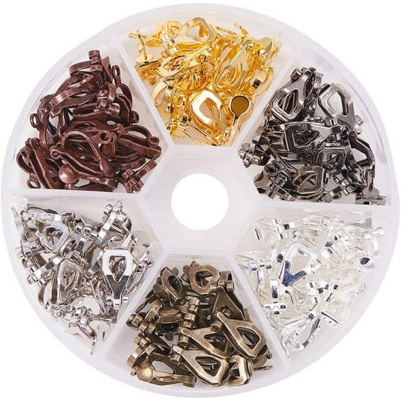 96 Pieces Brass Clip-on Earring Converter Component 13x6x7mm for Non-Pierced Ears 6 Colors