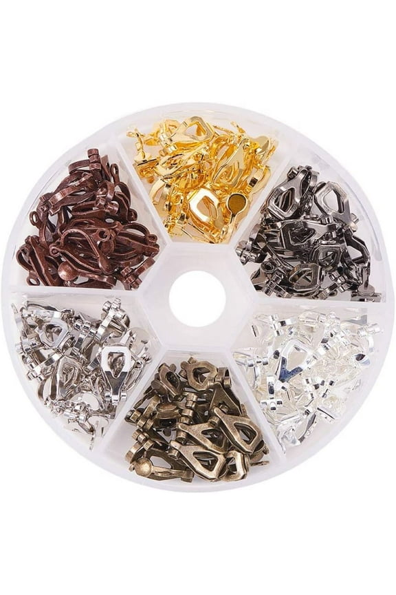 96 Pieces Brass Clip-on Earring Converter Component 13x6x7mm for Non-Pierced Ears 6 Colors