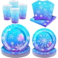 thumbnail image 1 of 96 Pieces Frozen Iridescent Winter Snowflake Birthday Party Supplies Snowflake Tableware Set Disposable Paper Plates Cups Napkins Serve 24 Guests for Christmas Winter Wonderland Decorations, 1 of 7