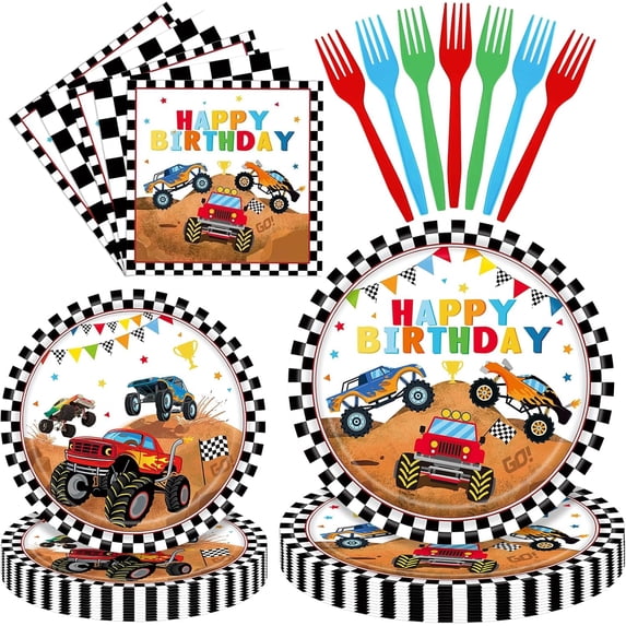 96-pieces-monster-truck-birthday-tableware-set-race-car-theme