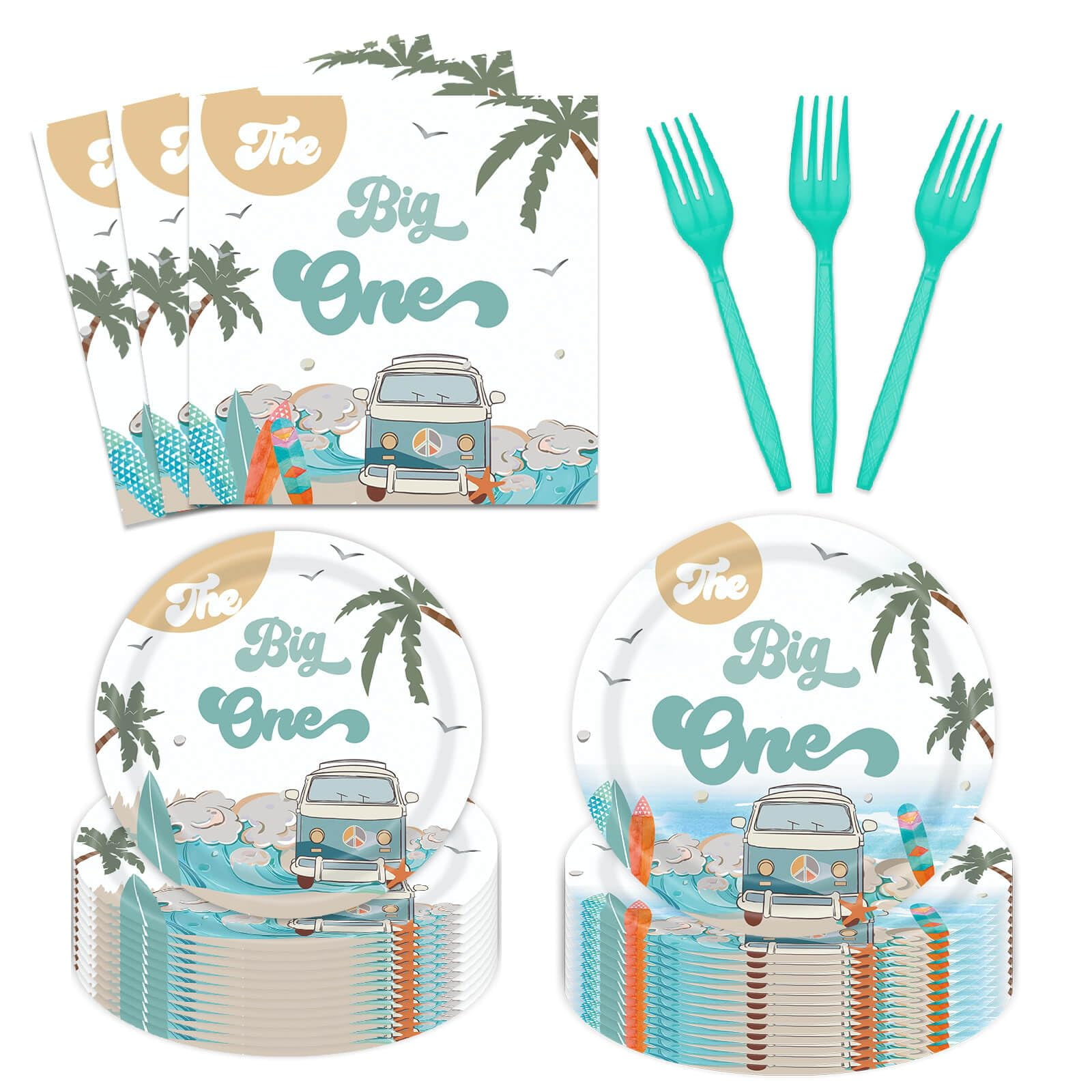 96 Pieces Summer Beach DHF10 The Big One Tableware Set Boy Surfing
