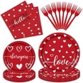 thumbnail image 1 of 96 Pieces Valentine’s Day Tableware Set – Red and White Disposable Plates, Napkins, and Forks with Heart and Love Designs for Valentine’s Parties Romantic Celebrations – Serves 24 Guests, 1 of 7