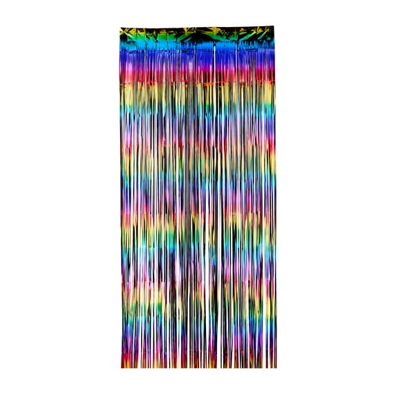 Rainbow Foil Fringe Party Curtain, Multi-Color Backdrop Decoration, 36” x 96”, by Way to Celebrate