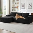 thumbnail image 1 of 96" Boneless Cloud Couch with Chaise, Modular Sectional Sofa for Living Room, No Assembly Required, Deep Seat Corduroy Couch, Black, 1 of 8