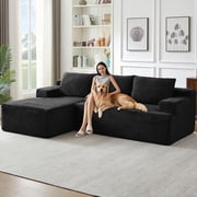 96" L-Shaped Sectional Couches for Living Room, Modular Cloud Couch with Chaise, Corduroy Deep Seat Boneless Sofa, No Assembly, Black