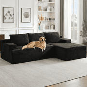 Luckhao 96" Boneless Cloud Couch with Chaise, Modular Sectional Sofa for Living Room, No Assembly Required, Deep Seat Corduroy Couch, Black