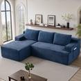 thumbnail image 1 of 96" L-Shaped Sectional Sofa, Oversized Modular Corduroy Couch with Chaise Lounge & 2 Throw Pillows, No Assembly Convertible Corner Sofa for Living Room Apartment,Blue, 1 of 9