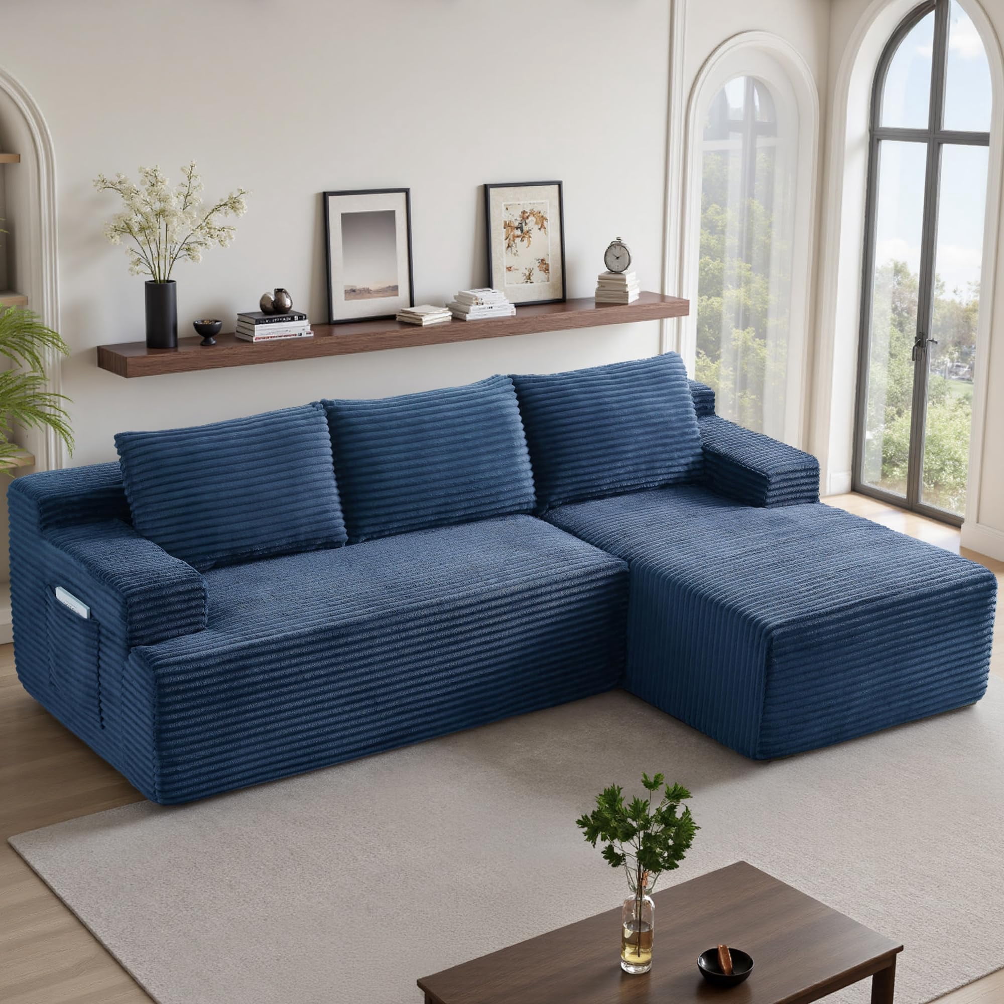 96 Inch Upholstered Modular Sectional Couch Comfy Boneless Cloud Sofa ...
