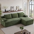 thumbnail image 1 of 96" L-Shaped Sectional Sofa, Oversized Modular Corduroy Couch with Chaise Lounge & 2 Throw Pillows, No Assembly Convertible Corner Sofa for Living Room Apartment,Green, 1 of 9