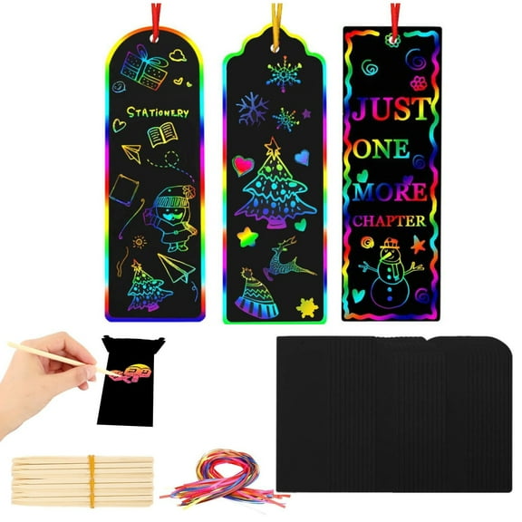 96 Set Magic Scratch Rainbow Bookmarks Making Kit for Boys Girls Students Christmas Party Favor Scratch Paper DIY Bookmarks Bulk with Bamboo Stylus (3 styles)