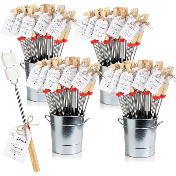 96 Sets S'mores Party Favor Includes Smores Sticks for Fire Pit Celebrate Smore Birthday Party Favors Tags with String Extendable Marshmellow Sticks Smores Skewers for Wedding Camping