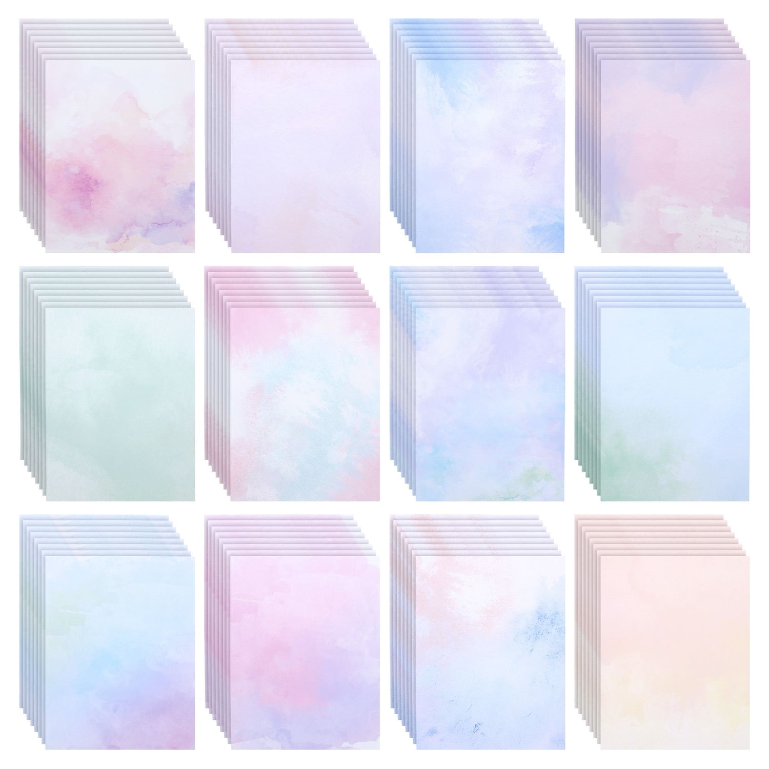 PAPER JUNKIE 96 Sheets Decorative Watercolored Printer Paper 8.5 x 11 in - Letter Size Double Sided Pastel Stationery Cardstock for Scrapbook
