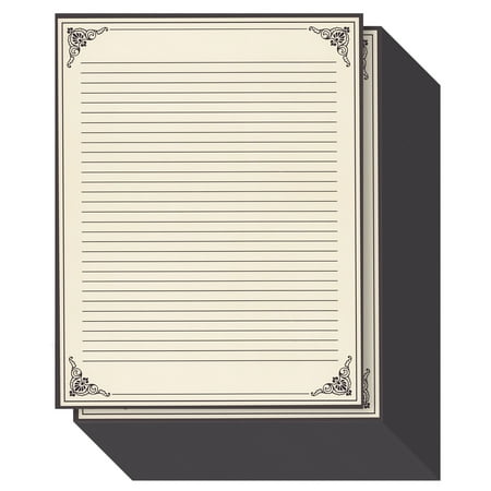 96 Sheets Fancy Vintage Lined Paper with Antique Border Design, Aged Stationery for Writing Letters, Invitations, Poems, Lyrics, Notes, Cream Color (8.5x11 Inches)