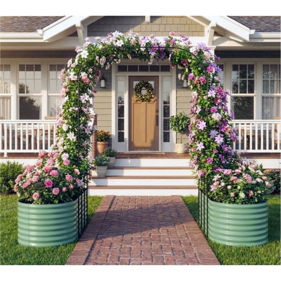 96" Tall Galvanized Metal Raised Garden Bed with Vertical Arch Trellis, Expandable Outdoor Planter Box for Climbing Vegetables & Flowers, Includes Plant Clips and Drainage Netting, Green