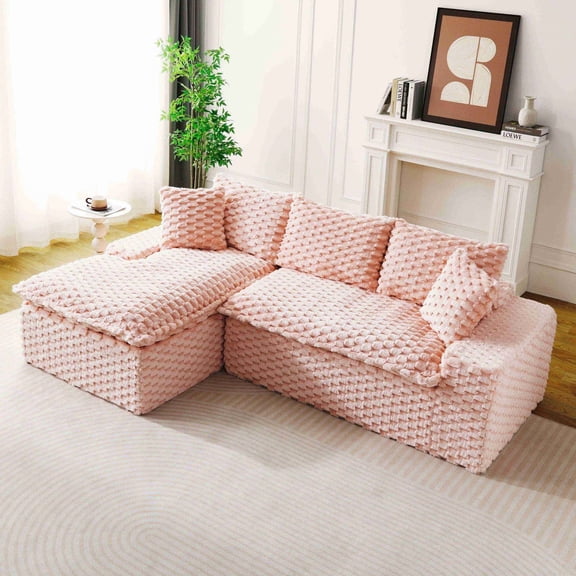 96" Turtle Velvet Loveseat Sofa Bed, Multifunctional Convertible Sofa Bed with Modular Design, Convertible Chaise Lounge Indoor for Living Spaces​, Pink
