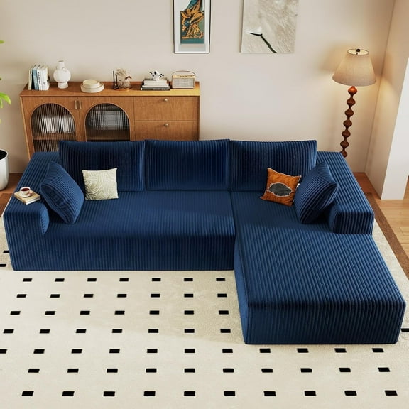 Cloud Couch Sectional, 96" L-Shaped Sofa, No Assembly Corduroy Couch with Chaise for Living Room,Blue
