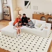 96-inch Modern Cloud Couch, L-Shaped Corduroy Sectional Sofa with Chaise, No Assembly Required, Deep Seating Modular Sofa for Living Room,White