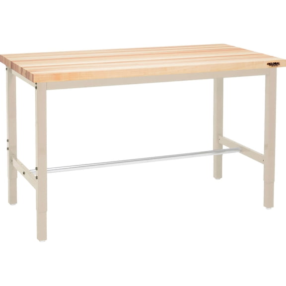96"W x 36"D Adjustable Height Workbench, 1-3/4" Thick Maple Top Square Edge, Tan
