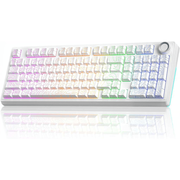 96% Wireless Mechanical Keyboard with RGB Lighting Hot-Swappable Pre-Lubed Switches Gasket Structure Contour-Style White Non-Silent Version