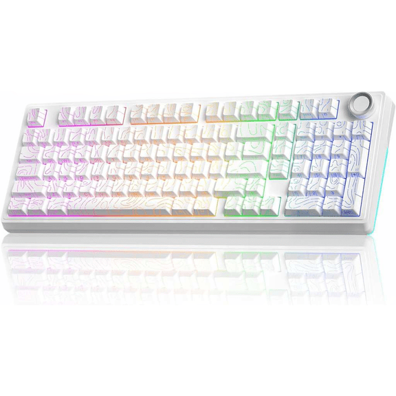 96% Wireless Mechanical Keyboard with RGB Lighting Hot-Swappable Pre-Lubed Switches Gasket Structure Contour-Style White Non-Silent Version