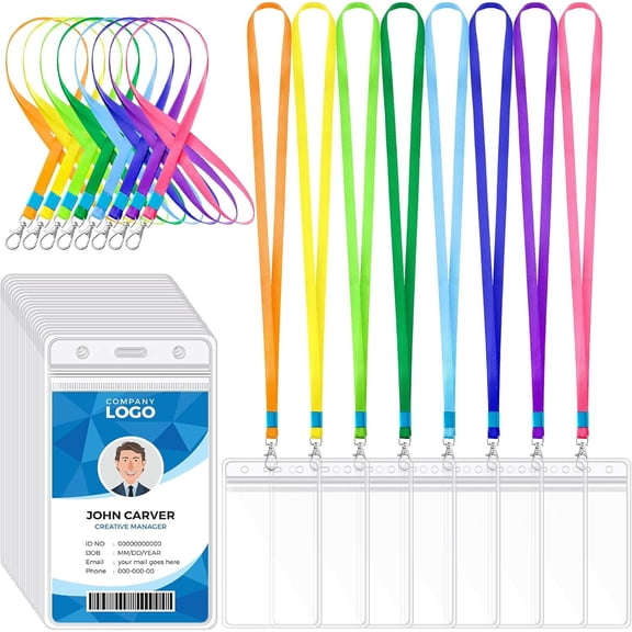96 count Lanyards with ID Badge Holders Bulk  Vertical Plastic Clear ID Card Holders Name Tags with Colorful Lanyards for  Adults Cruise Ship Office School Staff Student(Assorted Color)