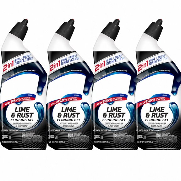 96 fl oz Toilet Bowl Cleaner Gel, Lime and Rust Scent, Four 24 oz Bottles
