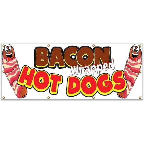 96 in. Bacon Wrapped Hot Dogs Banner with Concession Stand Food Truck Single Sided