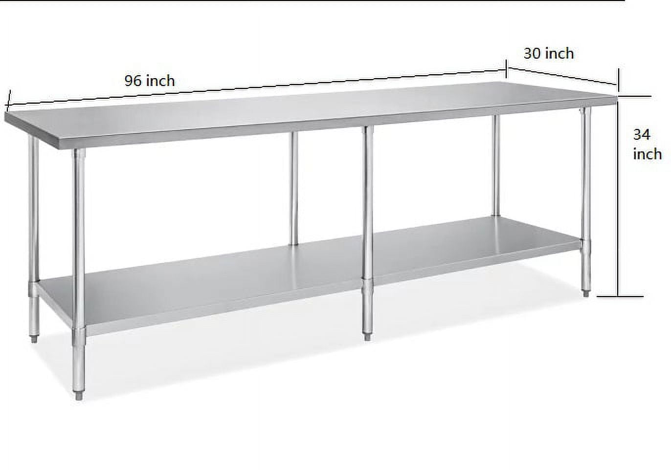 96 in. x 30 in. x34 in. Stainless Steel Kitchen Utility Table