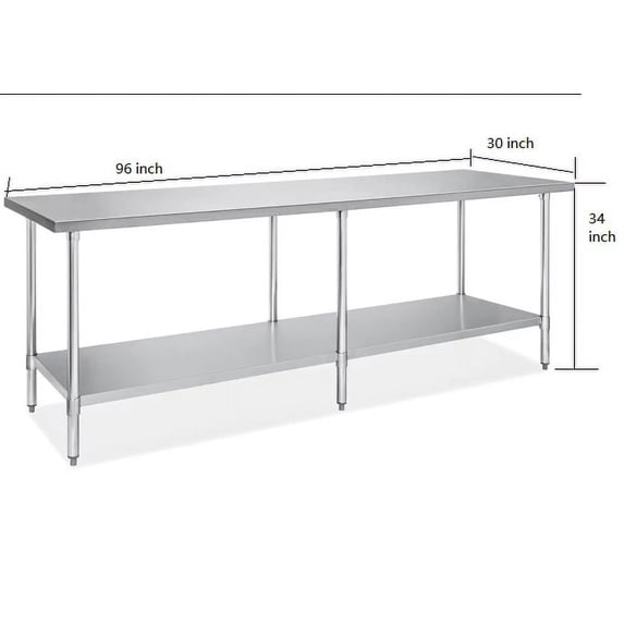 96 in. x 30 in. x34 in. Stainless Steel Kitchen Utility Table