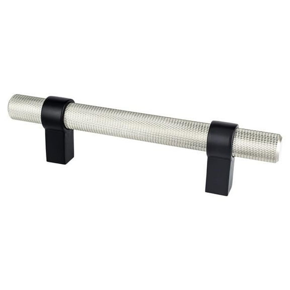 96 mm Center to Center Radial Reign Cabinet Posts Pull, Brushed Nickel Bar & Matte Black