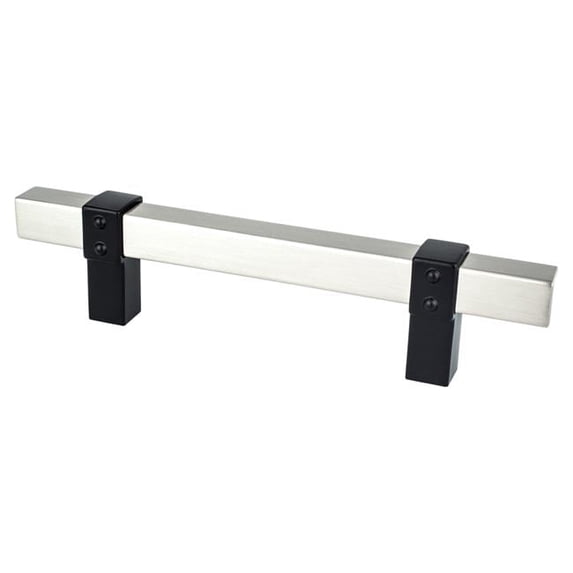 96 mm Center to Center Rivet Rebel Cabinet Pull, Brushed Nickel Bar & Matte Black