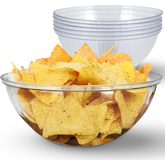 96 oz Clear Plastic Serving Bowls (6 Pack) Disposable Candy Dishes, Buffet Containers for Chips, Popcorn, Snacks, Mints, Salad Bar, Snack Bowl Parties, Office Desk, Bridal Shower, Party Supplies
