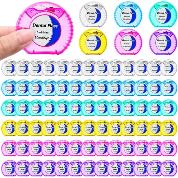 96-pack mini dental floss, bulk mint flavored dental floss, designed for the homeless, 54.6 size plaque remover, anti-tear adult teeth cleaning, travel wedding bride bath donation gift (6 colors)