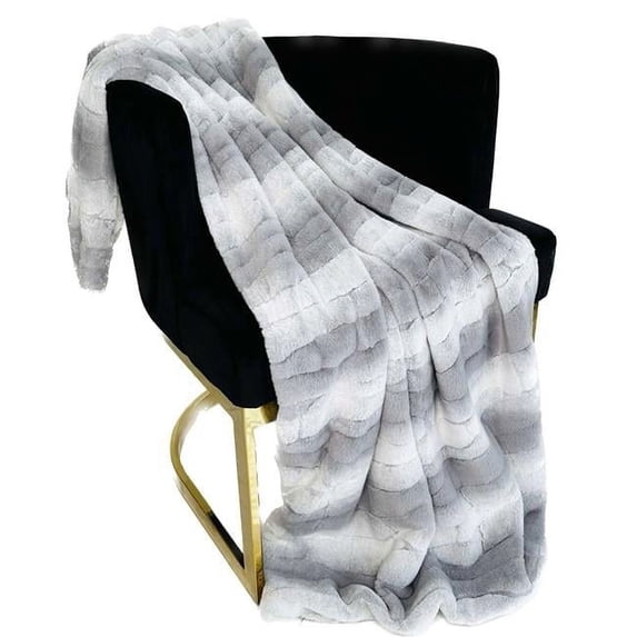 96 x 110 in. Furever Faux Fur Luxury Throw Blanket, Gray & Silver