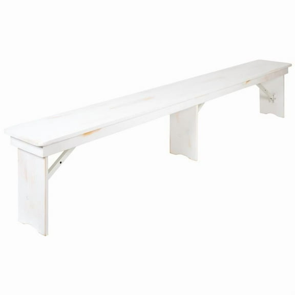 96" x 12" Solid Pine Folding Farmhouse Dining Bench in Rustic White Wash Finish