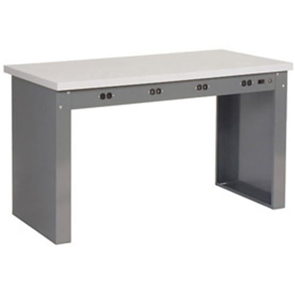96 x 30 in. Panel Leg Workbench with Power Apron & Plastic Laminate Square Edge Top - Light Gray - 96 x 30 in.