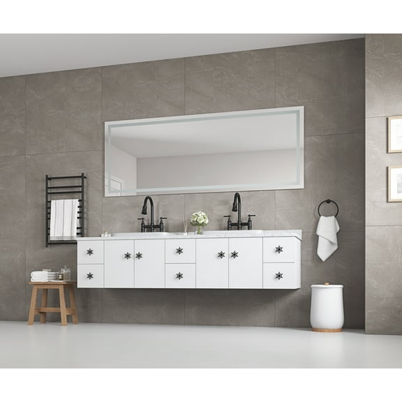 96 x 36 Inch LED Bathroom Mirror with Front and Backlight, Wall Mounted Vanity Mirror, Anti-Fog, Memory, 3 Colors, Stepless Dimmable