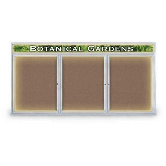 96 x 48 in. Triple Door Traditional Indoor with Header & Illumination Enclosed Corkboard with Pumice Fabric Backing Board & Satin Anodized Aluminum Frame