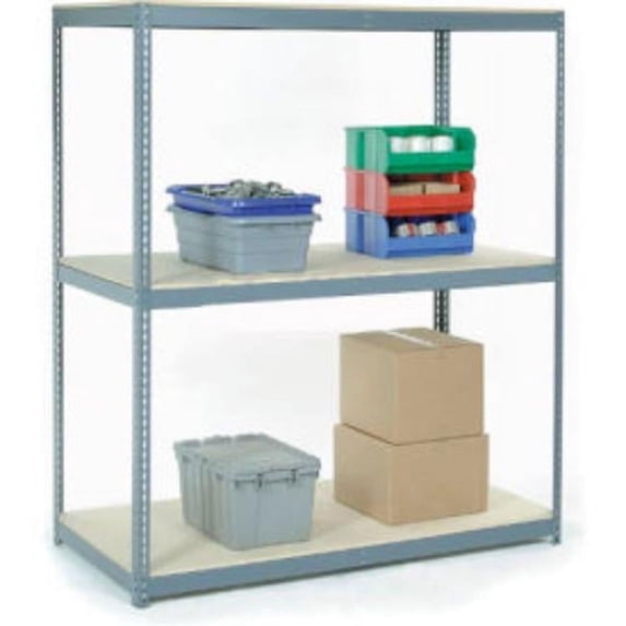 96 x 72 x 48 in. 3 Shelves Wide Span Rack with Wood Deck, Gray