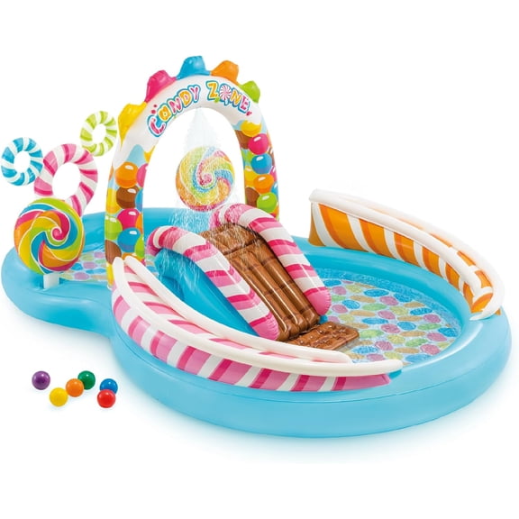 96" x 78" x 28" Inflatable Jungle Adventure Play Center Spray Kiddie Pool – Outdoor Blow-Up Splash Pad for Toddlers, Backyard Kids Water Slide
