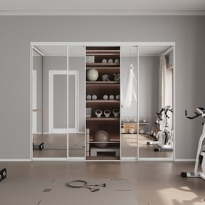 96" x 80" Double Aluminlum Mirror Single Glass Pane Metallic Sliding Closet Doors