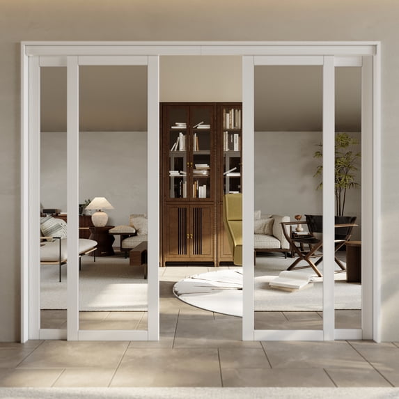 96" x 80" White Prefinished Mirrored Closet Sliding Door with Hardware Kit