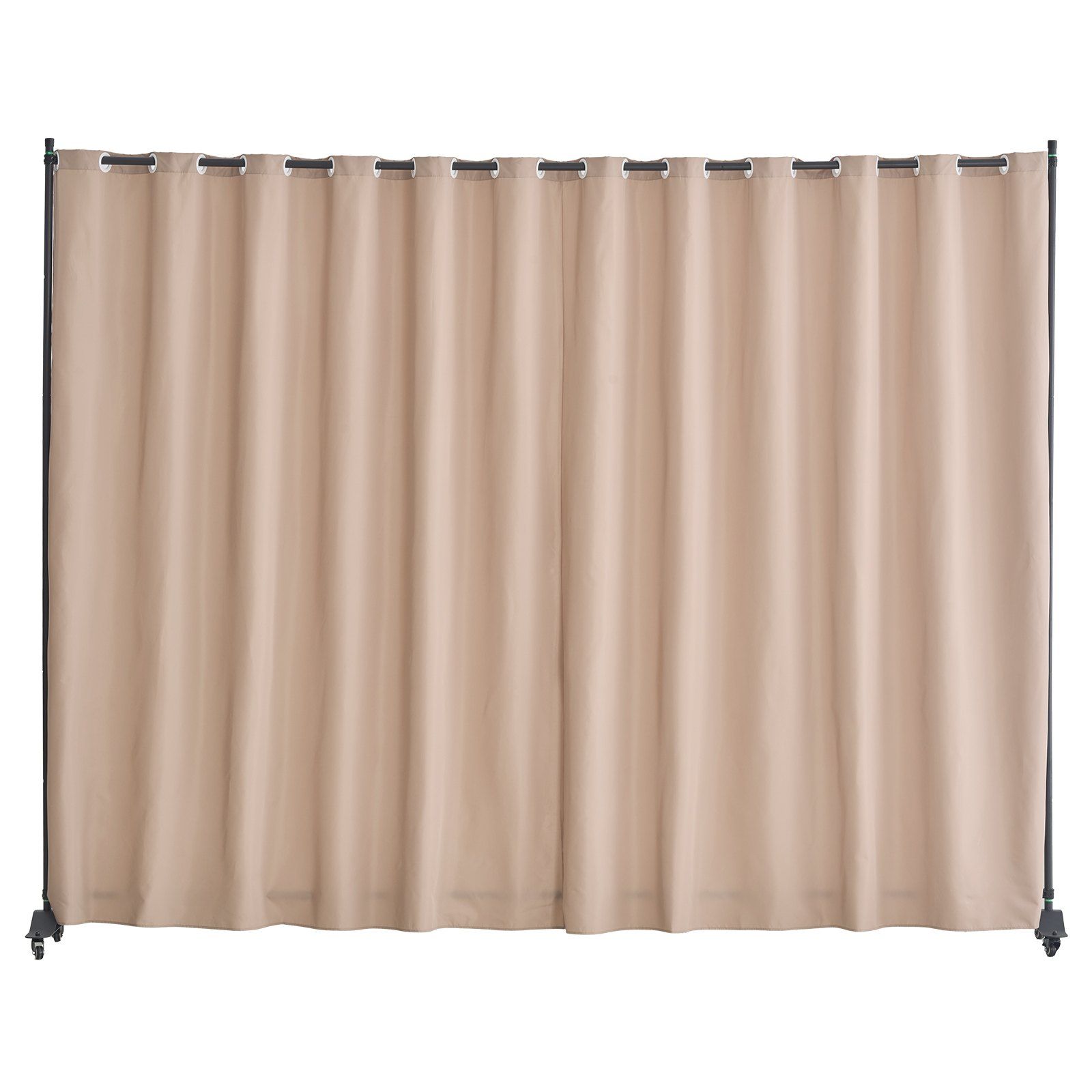 96"x120" Portable Room Divider with Wheels, Brown Privacy Screen with Curtain Stand for Office, Bedroom, Dining Room