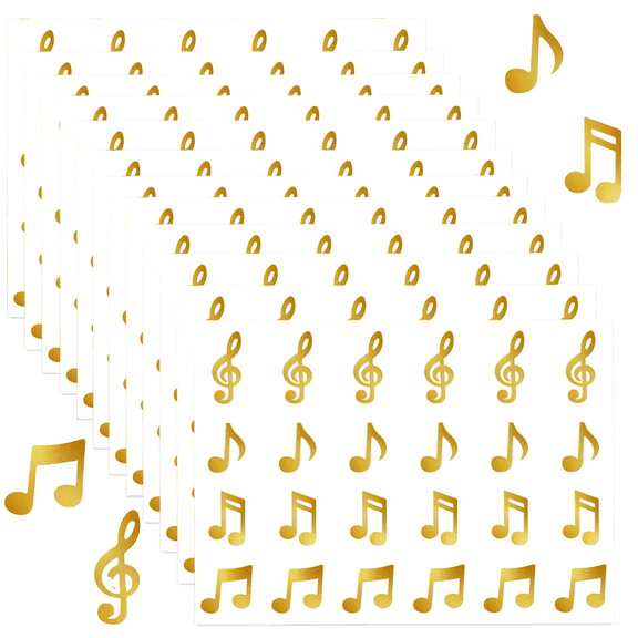 960 Pcs Gold Music Note Stickers, 4 Styles Self-Adhesive Waterproof Vinyl Decals for DIY Crafts & Teacher Rewards