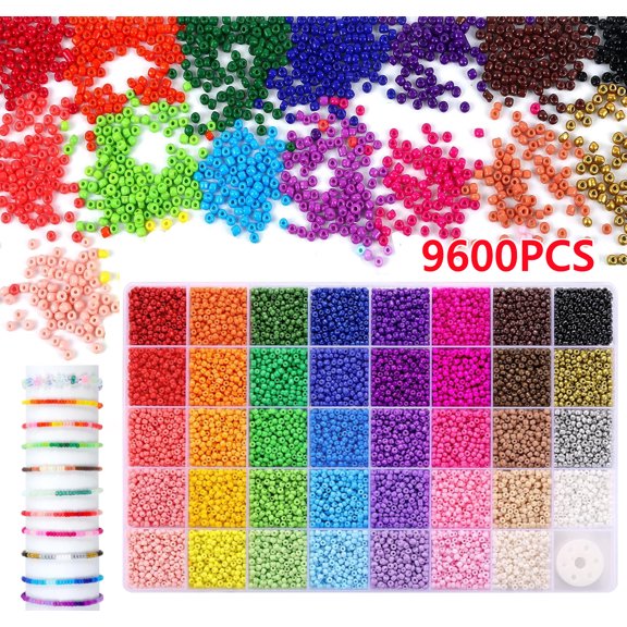 9600pcs 39 Color 3mm Seed Beads, Tiny Craft Beads for Bracelet Making, Bracelet Kits for DIY Jewelry Craft