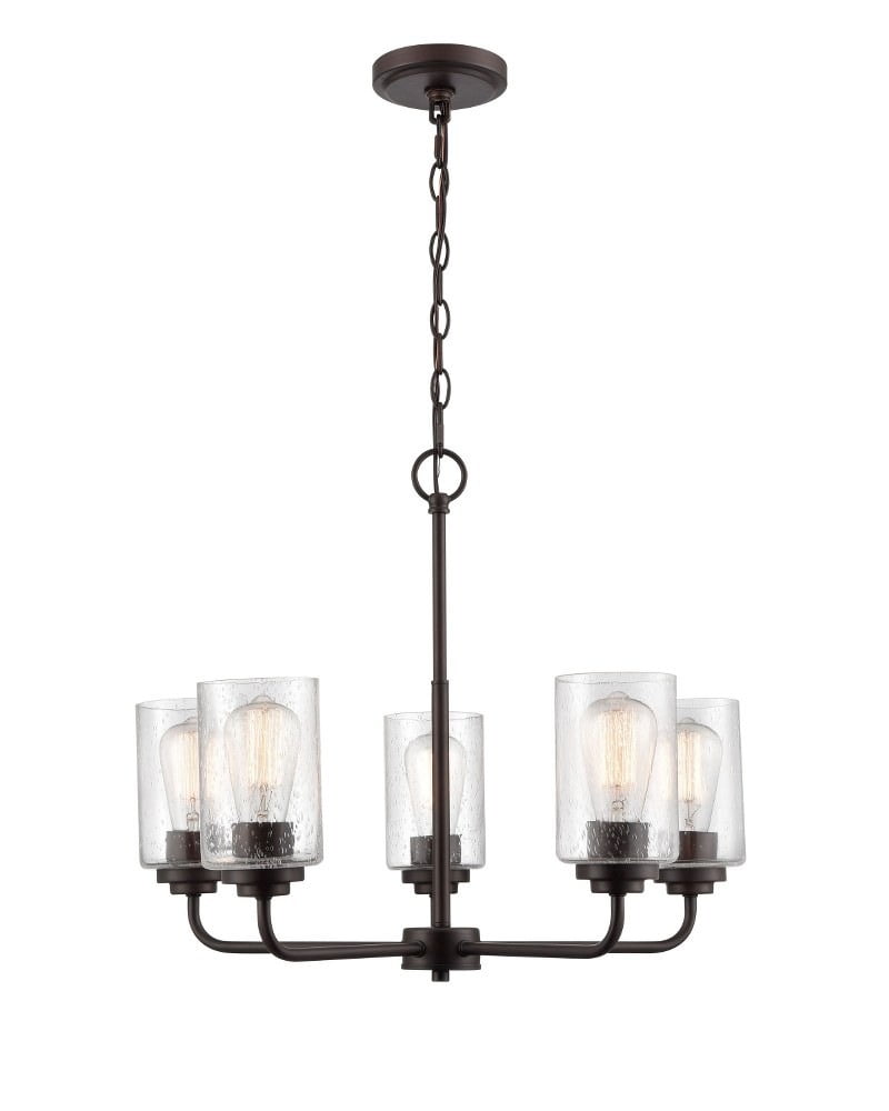 Elegant Moven 5-Light Chandelier in Rubbed Bronze with Seeded Glass