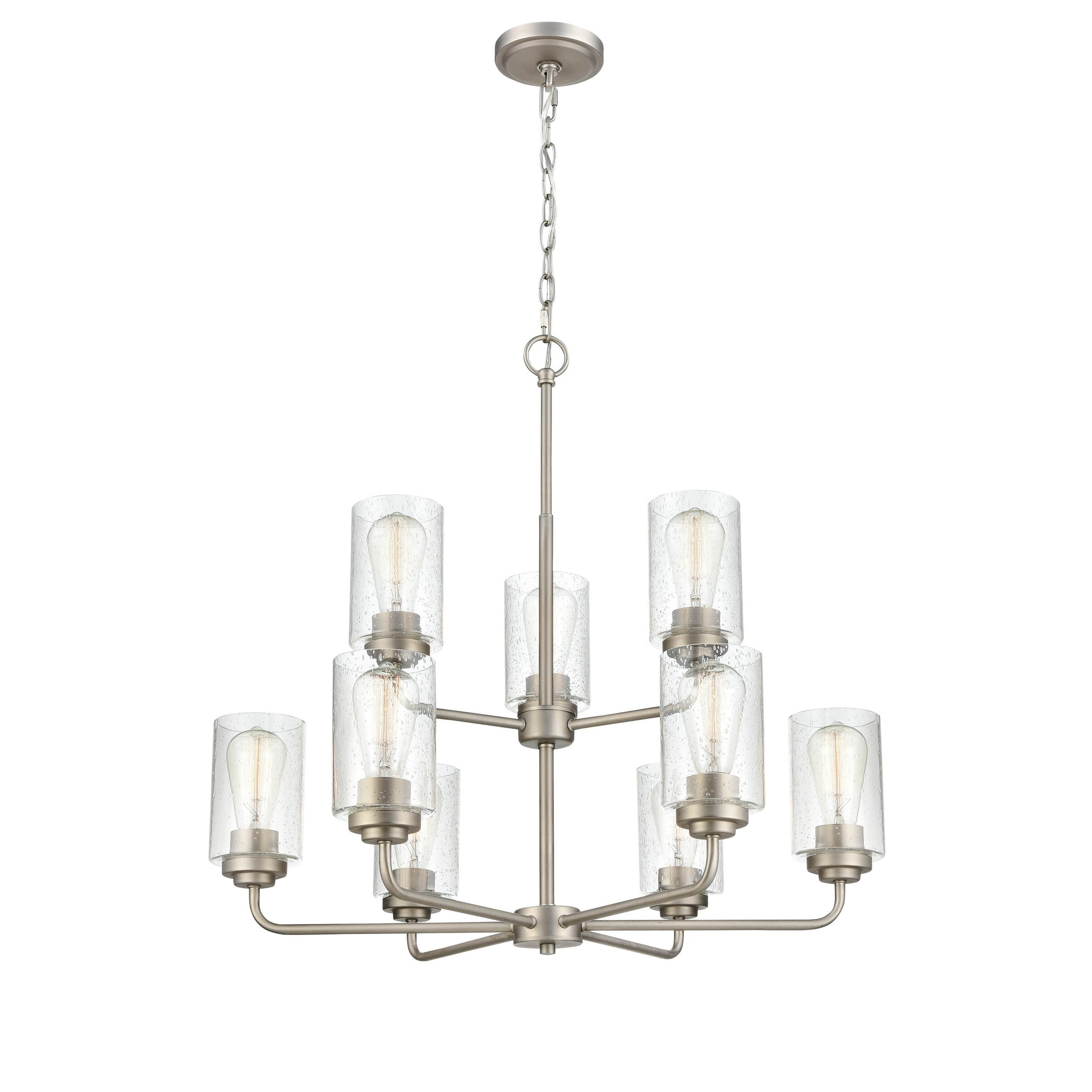 Moven Satin Nickel 9-Light Chandelier with Seeded Glass Shades