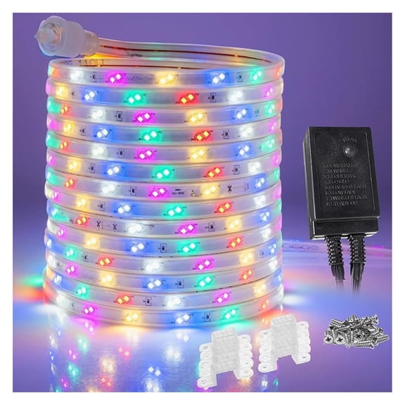 960LEDs, 50ft Colorful 16-Mode Flat LED Outside Strip Lights, SMD 2835, Waterproof Permanent Heavy Duty Outdoor Exterior Accent Lighting, ETL Certified, Connectable Flexible Clear PVC Shell